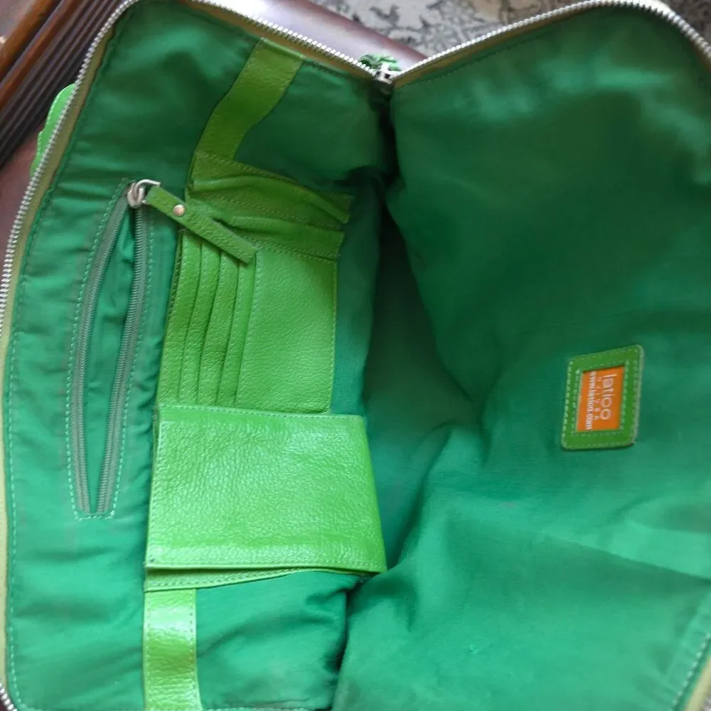 Vintage Latico Leathers Kelly Green Leather Laptop Tote USA Organizer Bag Rare